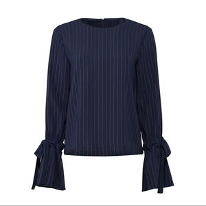 NWT J.O.A. Pinstripe Tie Sleeve Blouse